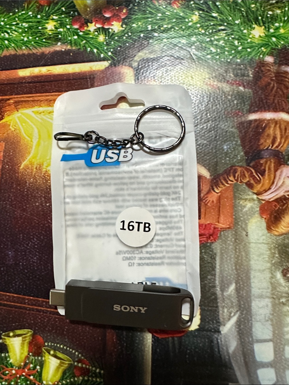 Sony Black USB Flash Drive with Silver Keyring
